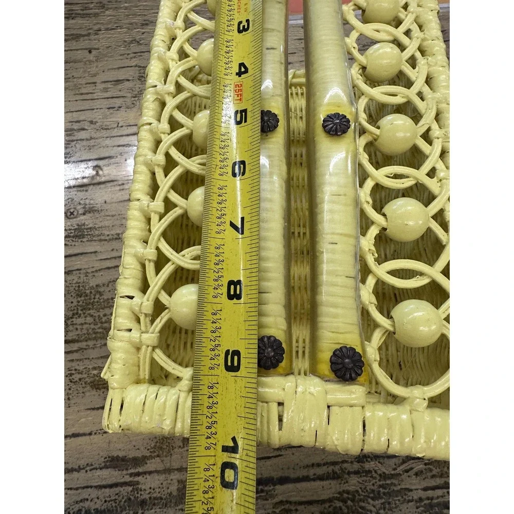 Vintage 70s Boho Yellow Wicker Kleenex Holder